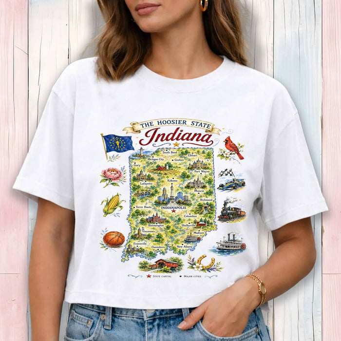 Indiana State Map Landmark Cropped T-Shirt
