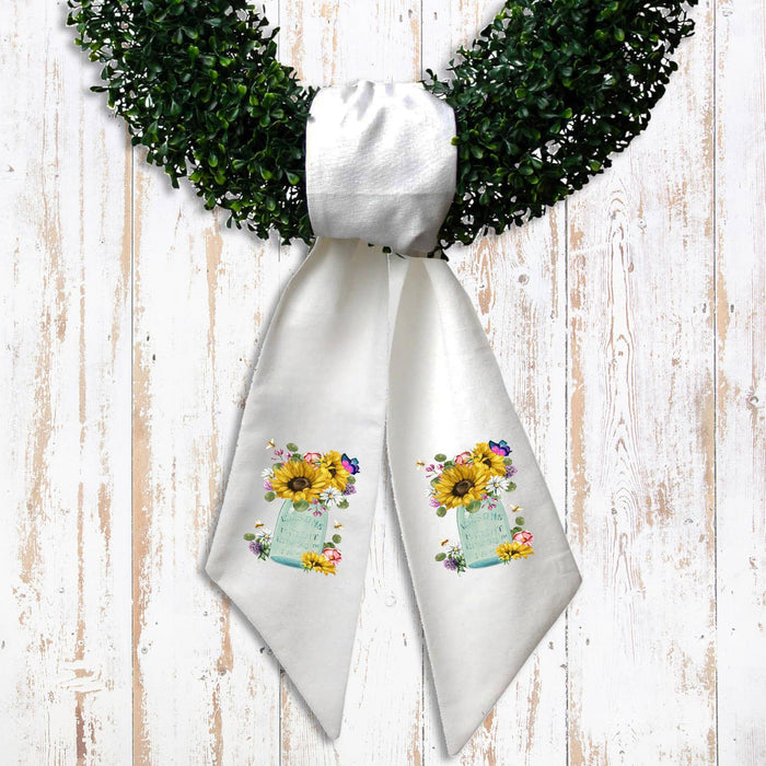 Country Mason Jar Sunflowers  Wreath Sash