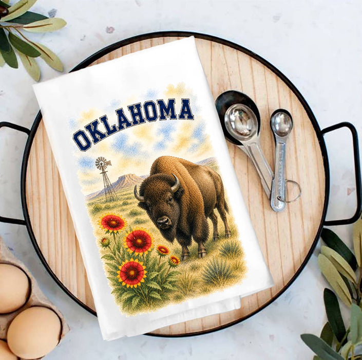 Oklahoma State Bird and Animal Tea Towel