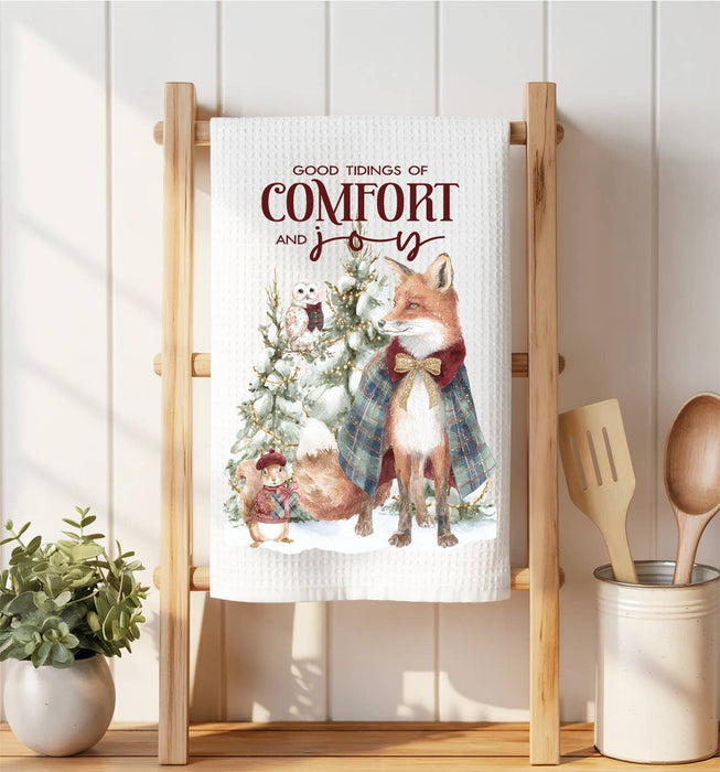 Christmas Good Tidings Snow Fox Waffle Weave Towel