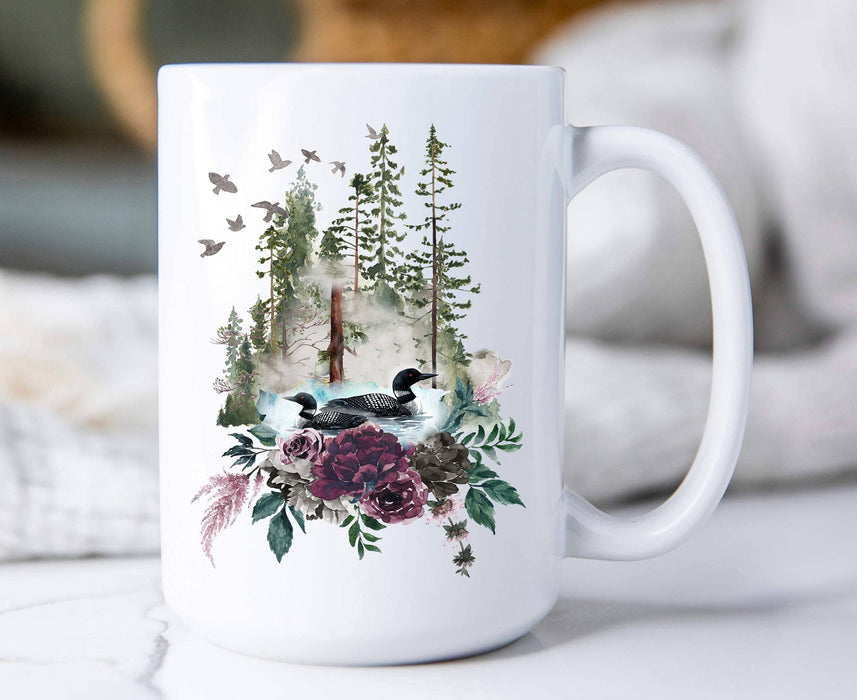 Loons Lake Mountains Wildlife  Coffee Mugs