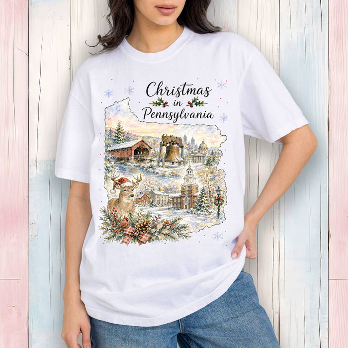 Christmas in Pennsylvania State Map T-Shirt