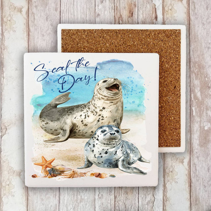 Seal the Day Coastal Ocean Stone Coaster
