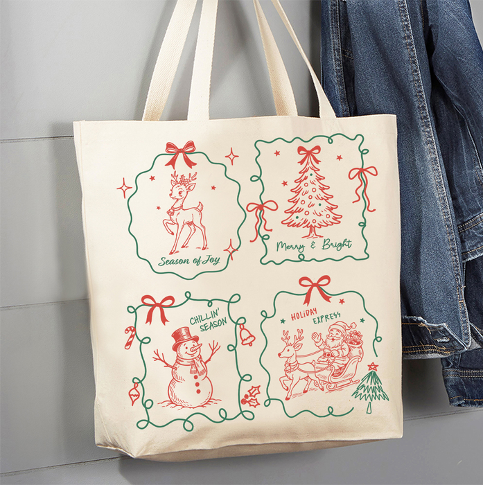 Christmas Hand-Drawn Doodle Canvas Tote Bag