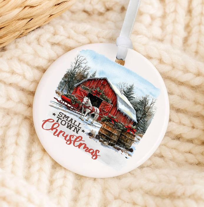 Small Town Christmas Horse and Barn Ornament
