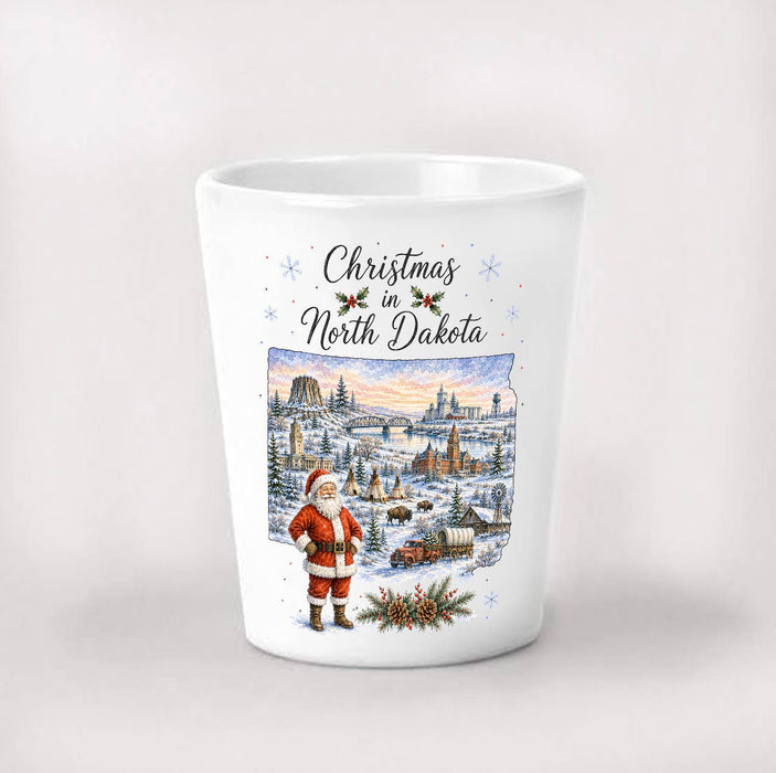 Christmas in North Dakota State Map Shot Glass