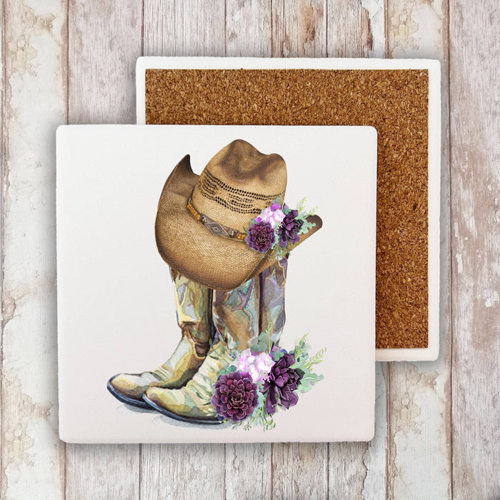 Western Cowboy Boots Hats Southwestern Stone Coaster