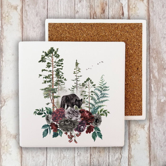 Wolf Forest Trees Nature Stone Coaster