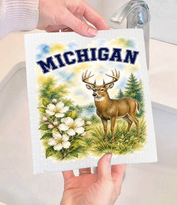Michigan State Bird and Animal Swedish Dishcloth