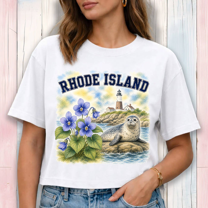 Rhode Island State Bird and Animal Cropped T-Shirt