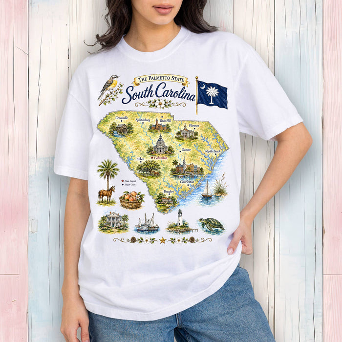 South Carolina State Map Landmark T-Shirt