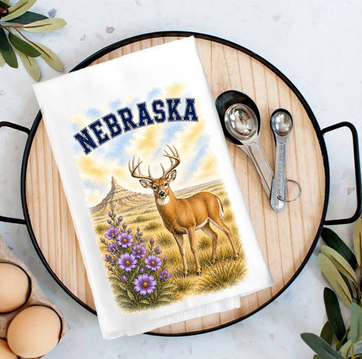 Nebraska State Bird and Animal Tea Towel