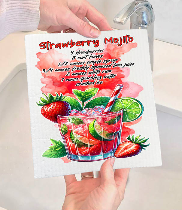Summer Cocktail Strawberry Mojito Swedish Dishcloth