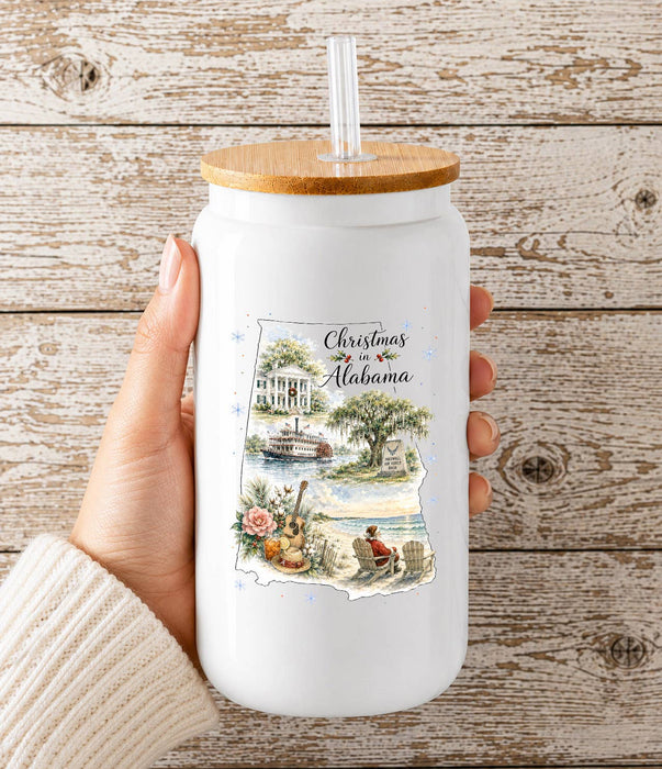 Christmas in Alabama State Map Glass Cup