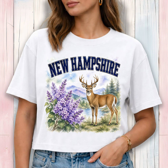 New Hampshire State Bird and Animal Cropped T-Shirt
