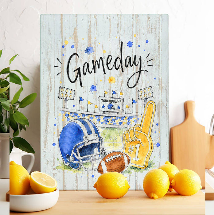 Gameday Football Royal Blue & Gold Glass Cutting Board