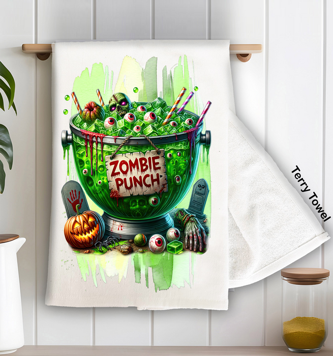 Halloween Zombie Punch Kitchen Terry Towel