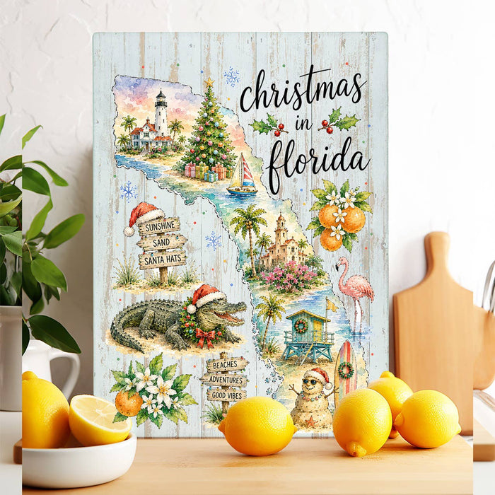 Christmas in Florida State Map Glass Cutting Board
