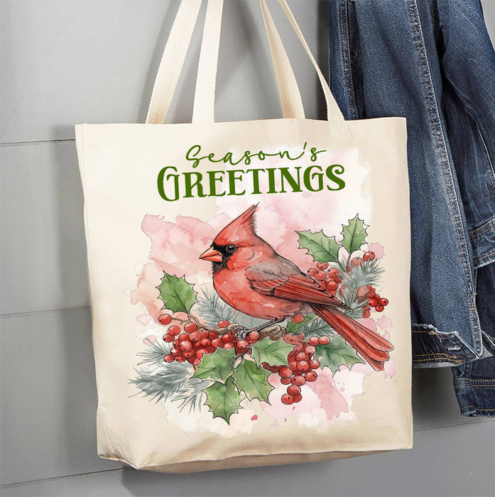 Christmas Seaons Greeting red Cardinal Canvas Tote Bag