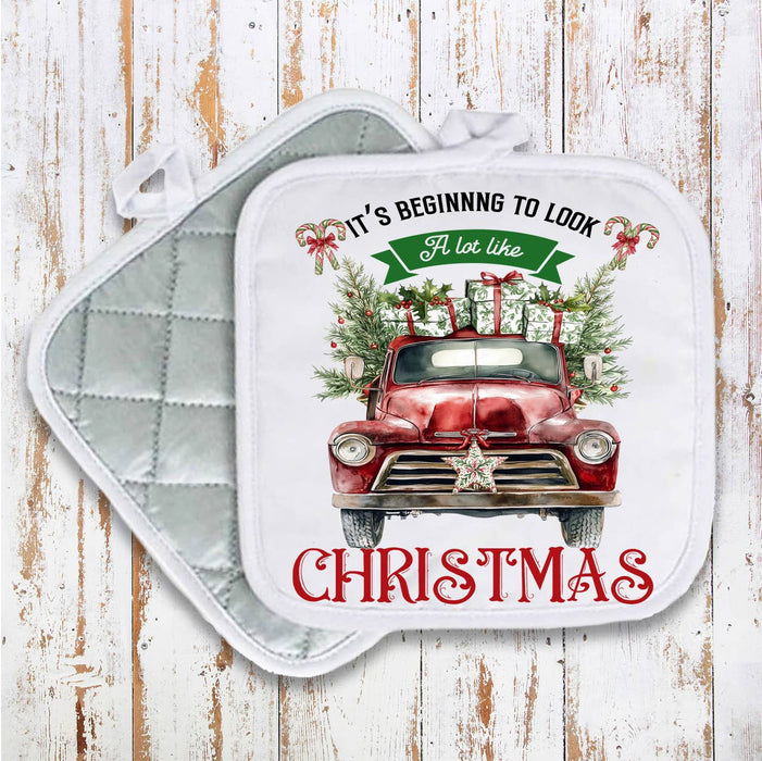 Beginning to Look Like Christmas Pot Holder Oven Mitt
