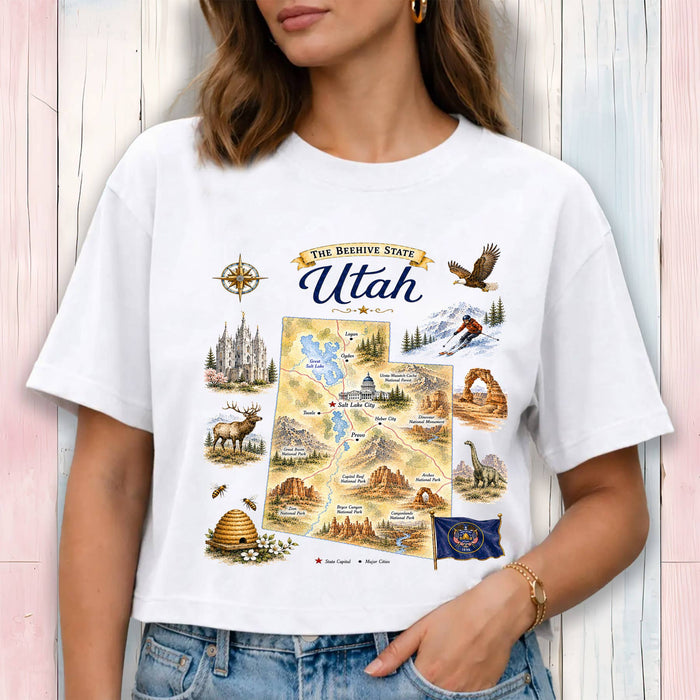 Utah State Map Landmark Cropped T-Shirt