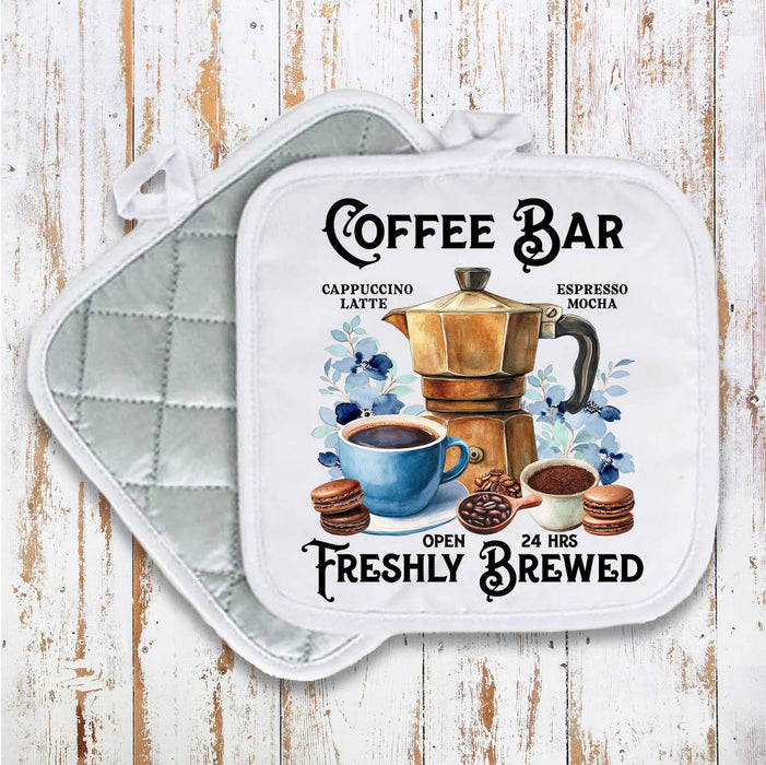 Coffee Bar Freshly Brewed Pot Holder Oven Mitt