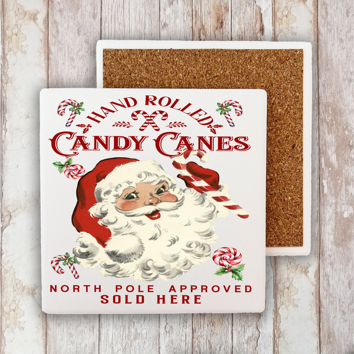 Christmas Candy Cane Vintage SantaStone Coaster