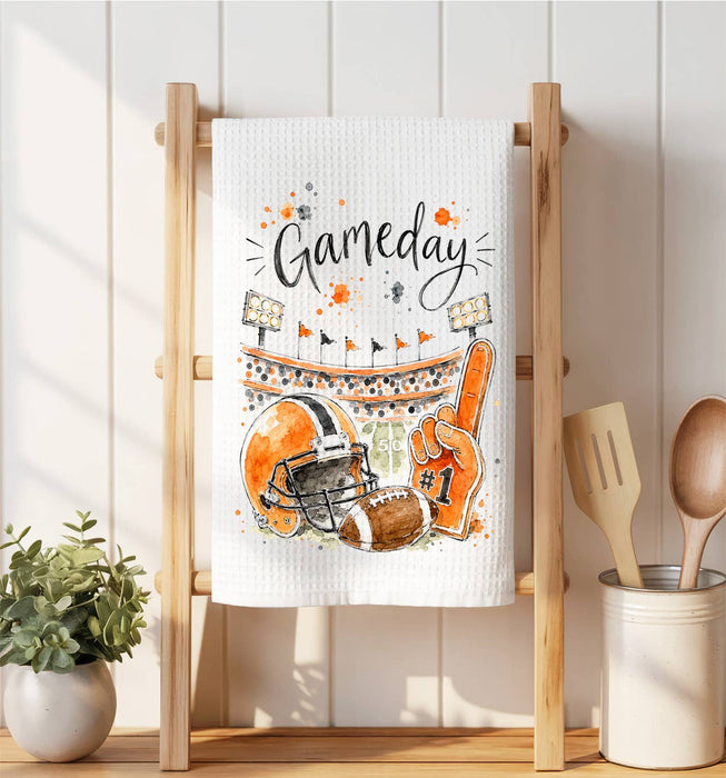 Gameday Football Orange & Black Waffle Weave Towel