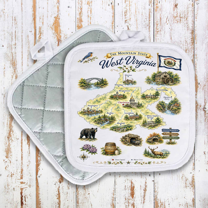 West Virginia State Map Landmark Pot Holder