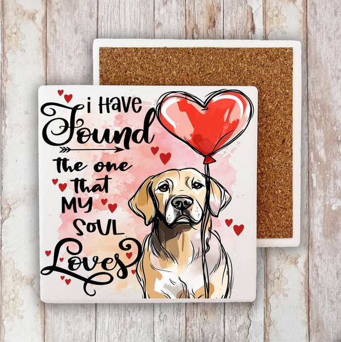 Dog Retriever Found My Love Valentine Stone Coaster