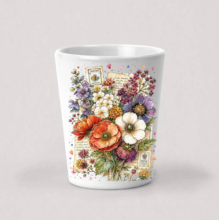 Vintage Watercolor Flowers Shot Glass