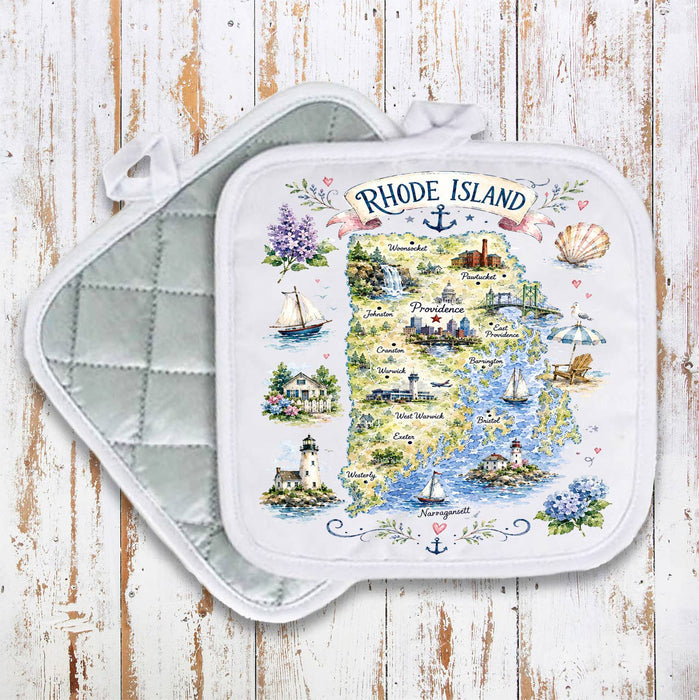 Rhode Island State Map Landmark Pot Holder