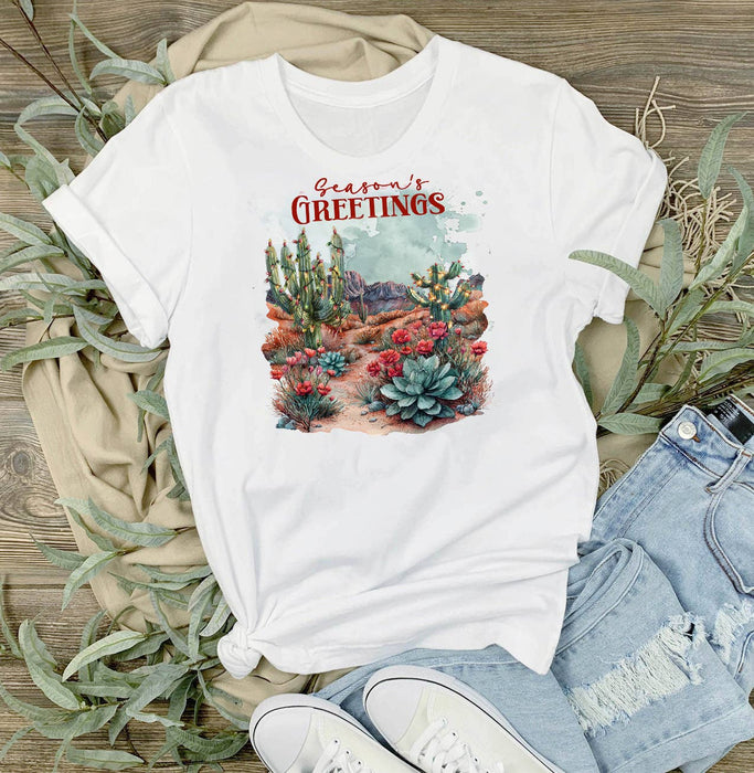 Christmas Seasons Greeting Desert Cactus T-Shirt