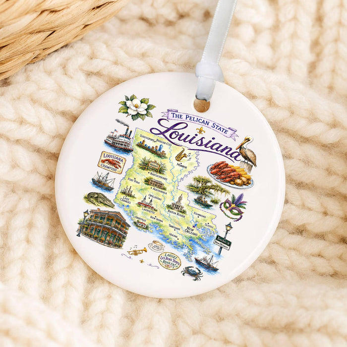 Louisiana State Map Landmark Ornament