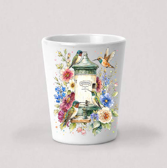 Spring Hummingbirds Flowers Feeder Shot Glass