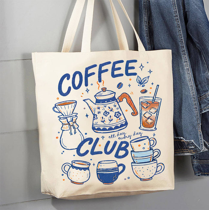 Retro Coffee Club All Day Canvas Tote Bag