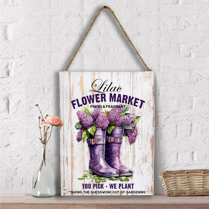 Lilac Flower Market Garden Boots Wall Decor