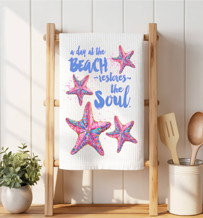 Day at beach restores Soul Starfish Waffle Weave Towel