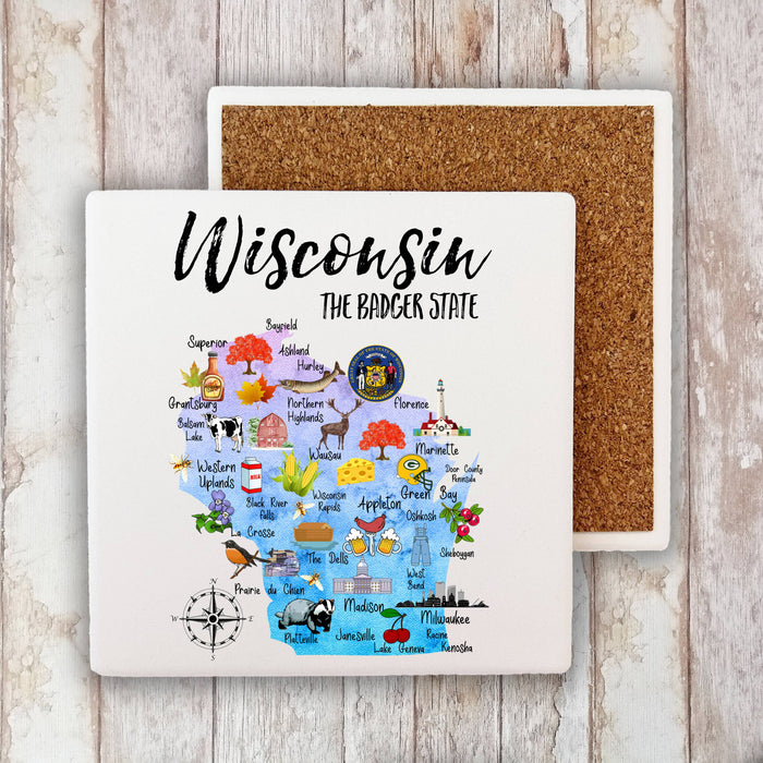 Wisconsin State Map Souvenir Cotton Stone Coaster