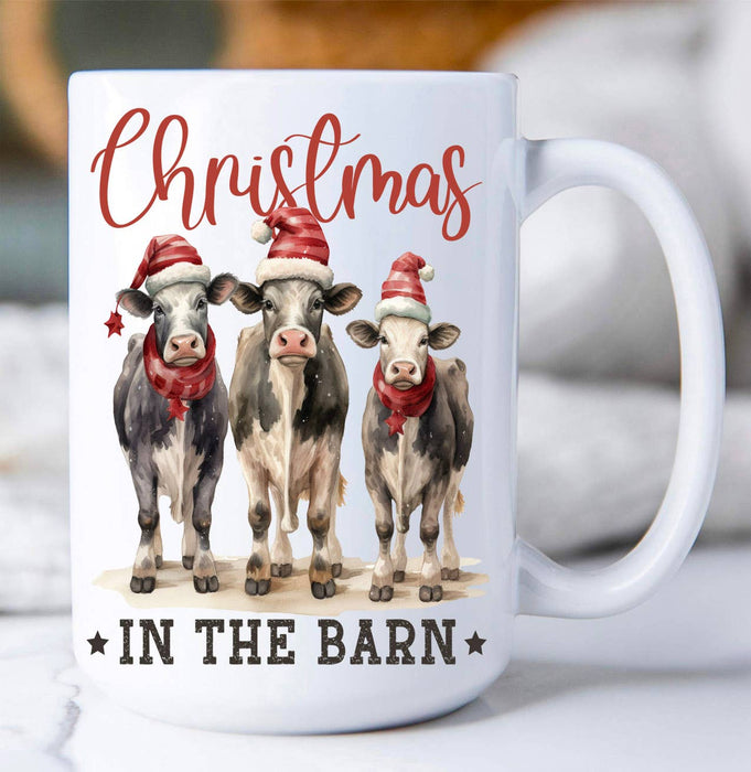 Christmas in the Barn Cows Coffee Mug