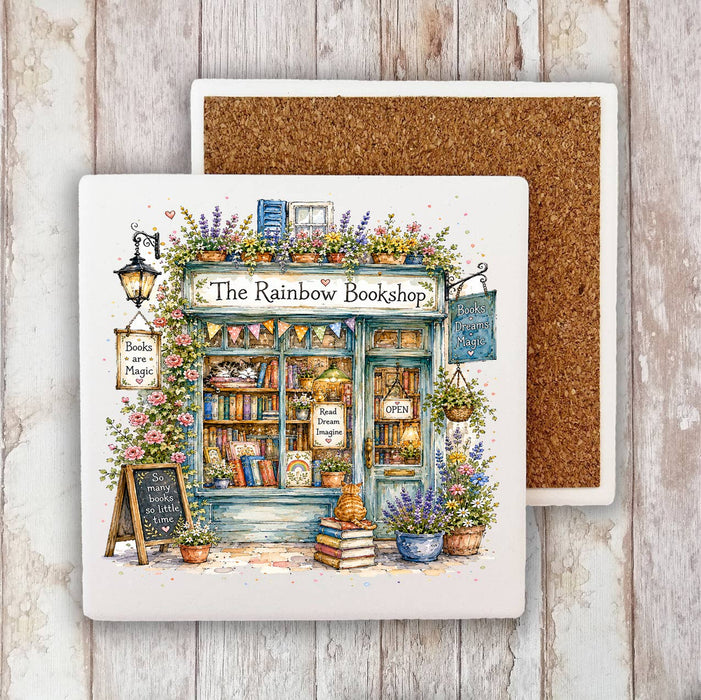Whimsical Bookstore Bookshop Stone Coaster