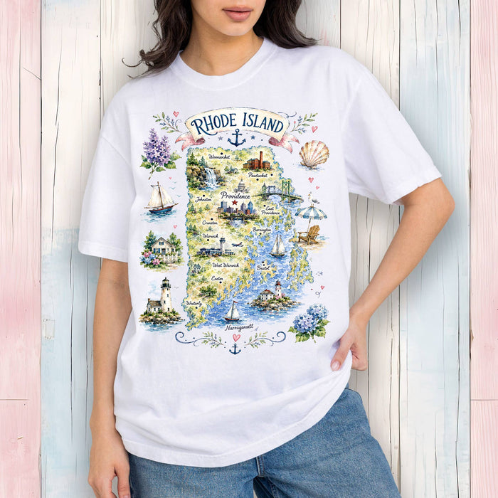 Rhode Island State Map Landmark T-Shirt