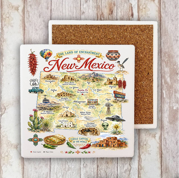 New Mexico State Map Landmark Stone Coaster
