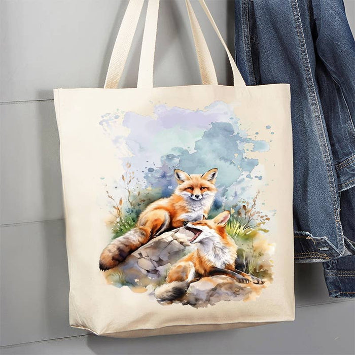 Fox Animal Resting on Rocks Canvas Tote Bag