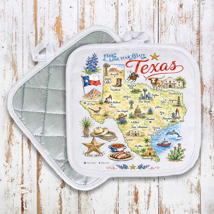 Texas State Map Landmark Pot Holder