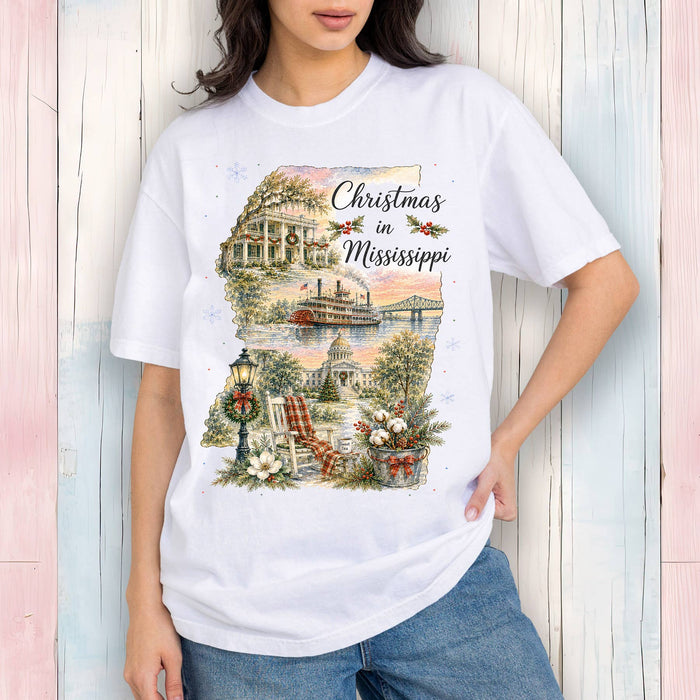 Christmas in Mississippi State Map T-Shirt
