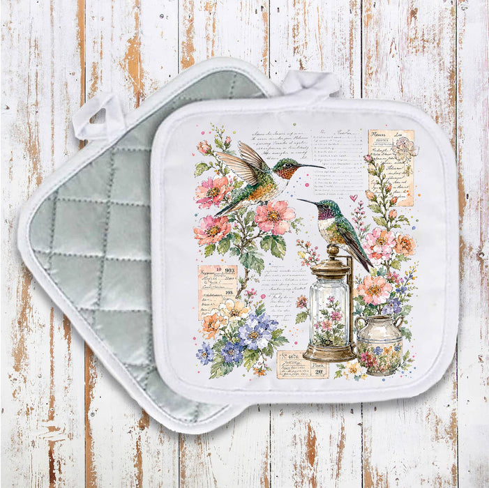 Vintage Flowers Hummingbirds Pot Holder
