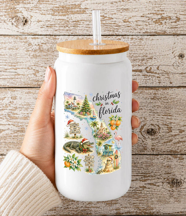 Christmas in Florida State Map Glass Cup