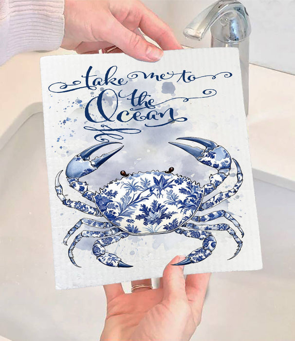 Chinoiserie Crab Take me to Ocean Swedish Dishcloth