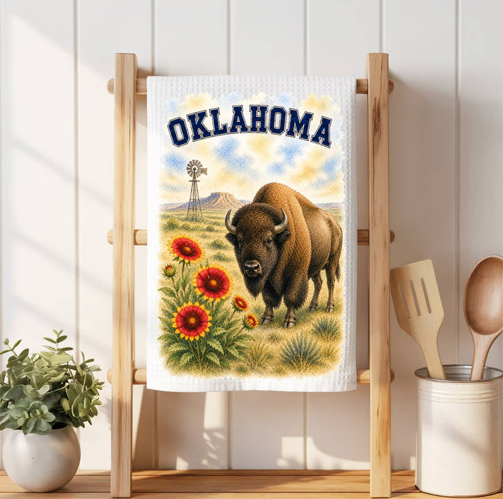 Oklahoma State Bird and Animal Waffle Weave Towel
